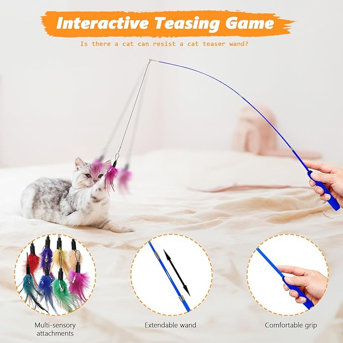 Cat Toys Pack, Interactive Cats Toys for Indoor Cat, Speedy Tail 2.0 Cat Toy, Teaser Feather Mouse Toy for Kittens (22PCS)