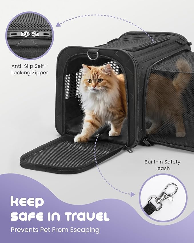 MIDOG Cat Carrier Soft for Small to Medium-Sized Cats,Up to 25 Lbs,TSA Airline Approved Soft Sided Pet Carrier,Collapsible Travel Cat Carry Bag(Black,20 inch x 13 inch x 13 inch)