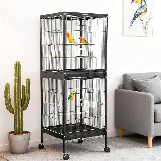 GarveeHome Small Bird Cage with Wheels, 55 Inch Parakeet Cage with Top Stand, 2 in 1 Bird Carrier for Parakeets, Canaries, Lovebirds, Small Quaker, Cockatiels, Budgie, Green Cheek (55in)