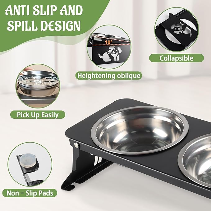 Elevated Dog Bowls,Raised Small Dogs Bowl Stand with Stainless Steel Food Water Bowls,Foldable Pet Feeder Station for Cats Puppies(Height 3.4'')