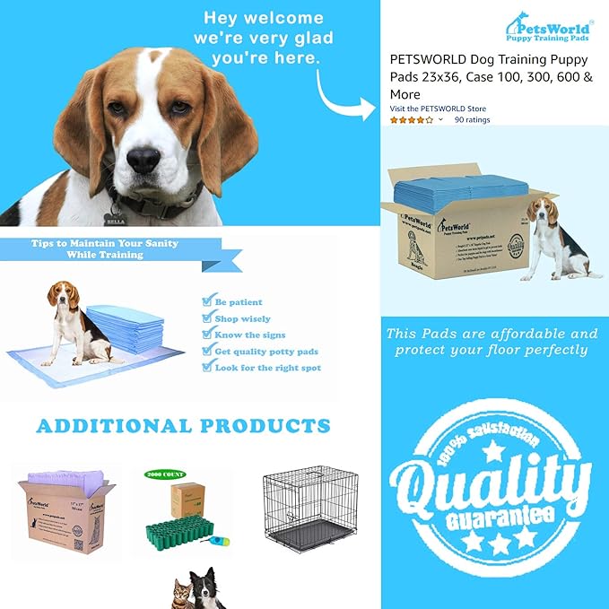 PETSWORLD Puppy Pads, 23x36 Inch, 1200 Count - Puppy Pee Pads for Dogs, Tear Resistant, Economy Value, Super-Absorbent Polymer Gel Core, Perfect for Puppies, Smaller Dogs