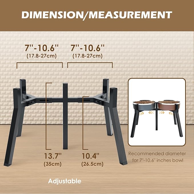 Raised Dog Bowl Stand for Large & Extra Large Dogs – 13.7" Tall Adjustable Holder Fits 7–10.6" Wide Bowls, Elevated Dog Food & Water Stand, 2-in-1 Design (Bowls Not Included)
