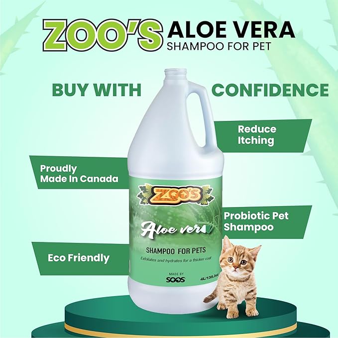 Zoo’s Aloe Vera Pet Shampoo Moisturize Skin Fast Absorbing Reduce Odors for Dog and Cat (4L / 1.32 gal)