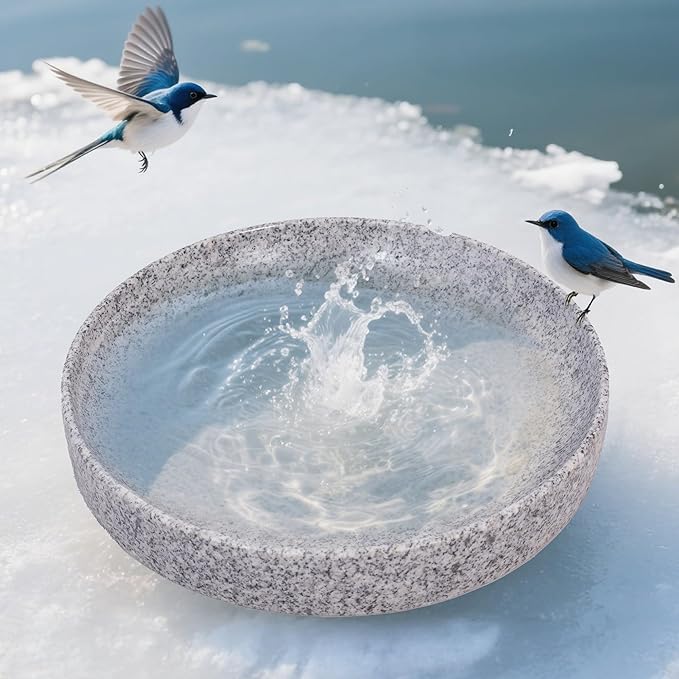 Stone Bird Baths for Outdoors,10inch Birds Bath Bowl with Hanging Accessories,Ground Bird Feeders and Birdbath Bowl, Bird Water Bowl for Balcony, Patio, Garden or Yard,Grey White