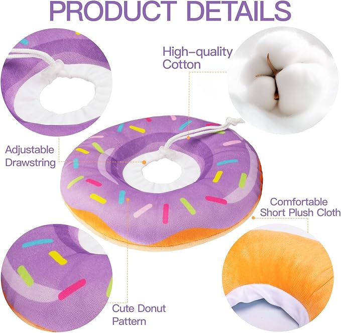 Cat Cone Collar Soft, Cute Cat Donut Collar After Surgery, Adjustable Kitten Recovery Cones to Stop Licking, Lightweight Neck Elizabethan Collars for Cats Kittens(Purple, Small)