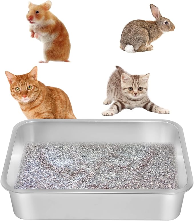 Kichwit Stainless Steel Cat Litter Box, Kitten Litter Tray, Metal Cat Litter Pan, Non Stick Smooth Surface, Easy to Clean (17.5" L x 13.5" W x 4" H)