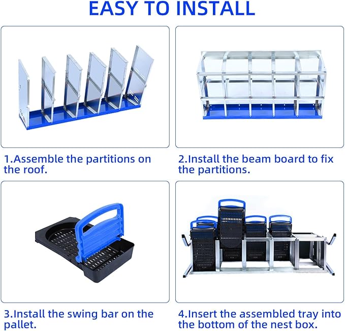 Chicken Nesting Boxes, 10 Hole Metal Chicken Laying Box with with Removable Trays and Roll Out Egg Collection for Chicken Coop, with Metal Bracket, Blue