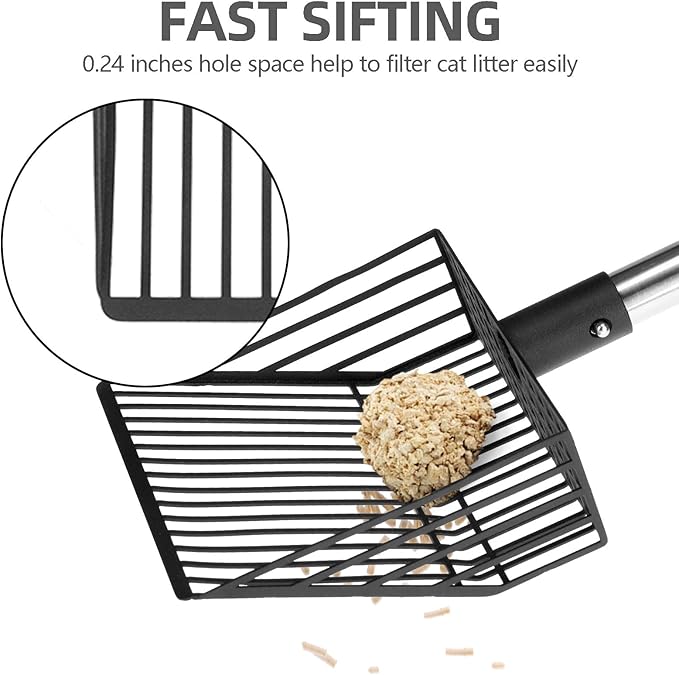 PUPTECK Fast Sifting Cat Litter Scoop - Long Handle Chicken Poop Scooper with Deep Shovel, Heavy Duty & Non-Stick Kitty Metal Litter Sifter, Chicken Coop Accessories