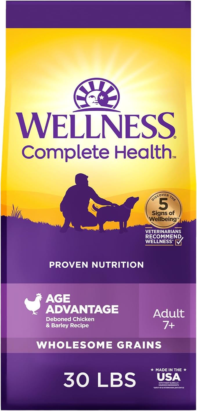 Wellness Complete Health Senior Dry Dog Food with Grains, Natural Ingredients, Made in USA with Real Meat, All Breeds (Chicken & Barley, 30-Pound Bag)