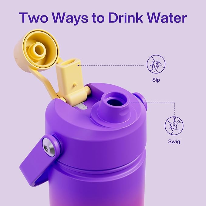 Insulated Water Bottle with Straw Stainless Steel Water Bottle, Leak-Proof, BPA-Free, Double Wall Vacuum Keeps Cold for 24 Hours for Sports, Travel, School (18 oz, Peach Dream)