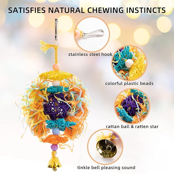 RLRICH 5PACK Colorful Shredder Bird Foraging & Hanging Toys, Comfy Perch Parrot Toy for Rope Bungee