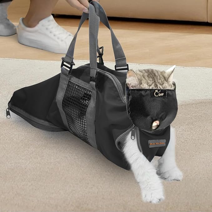 Cinf Cat Nail Clipping Cleaning Grooming Restraint Bag （Free Muzzle） No Scratching Biting for Bathing Nail Trimming Injecting Examining(Black,M)