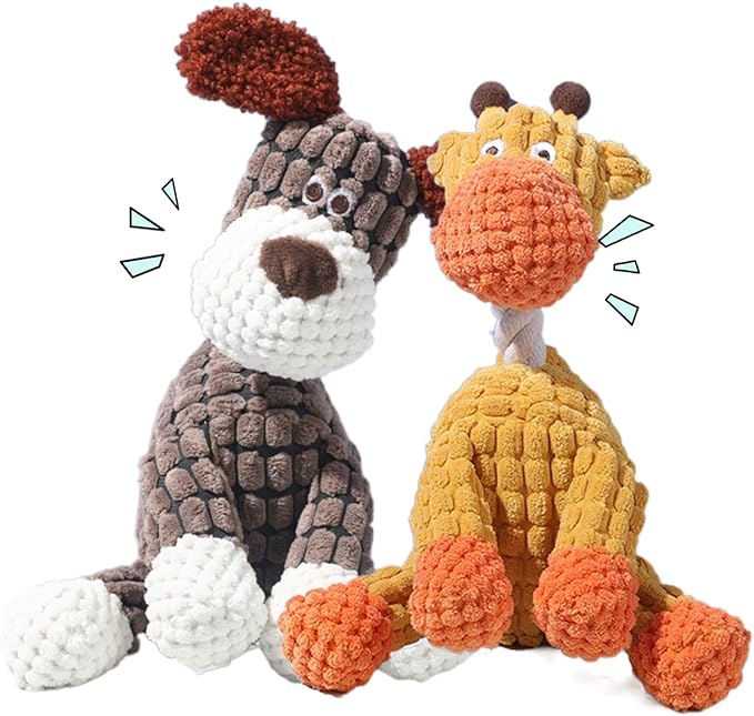 2025 New Dog Toys, Indestructible Plush Dog Toy, Dogs Toys for Aggressive Chewers, Dogs Squeaky Chew Toy for Indoor Pups Teething (Orange+Brown)