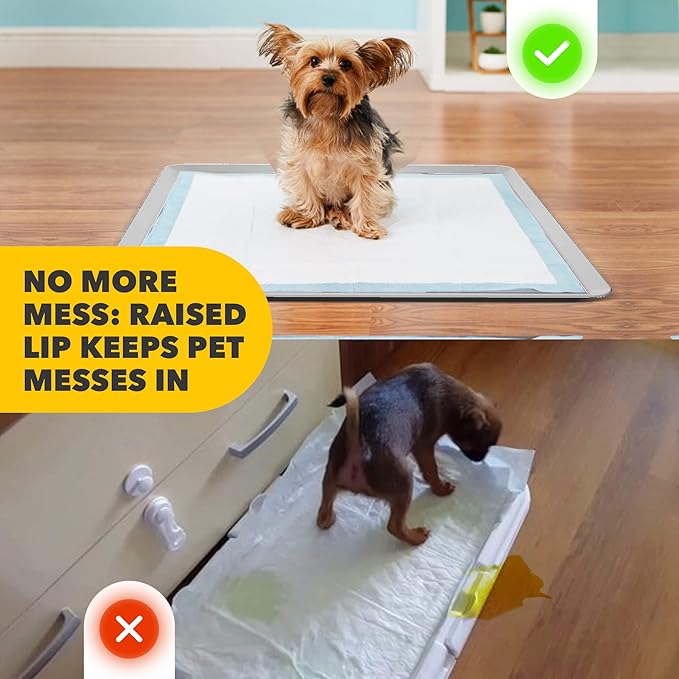 TidyFriend 2 Pack Dog Pee Pad Holder Tray Fits for 24” x 24” Wee Wee Pee Pads - Stable Grip, Raised Edges, Quick-Wipe Silicone Surface Dog Potty Tray Holder for Indoor Flooring Protection (Grey)