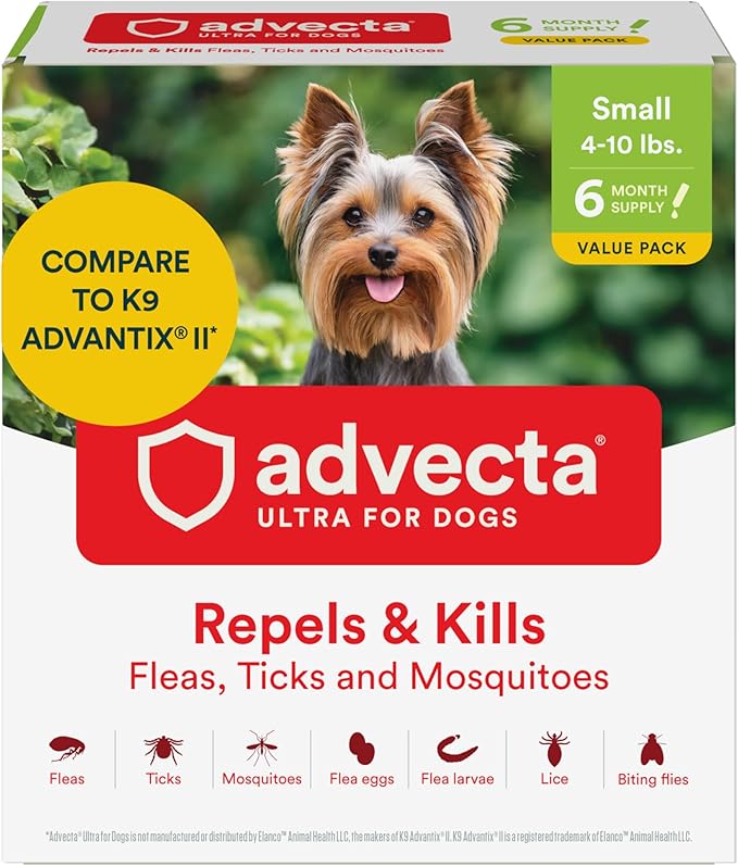 Ultra Flea and Tick Prevention for Dogs - Dog and Puppy Treatment and Control - Mosquito Repellent - Small, Fast Acting Waterproof Topical Drops, 6 Month Supply