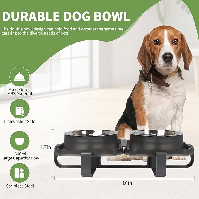 Elevated Dog Bowls, Stainless Steel Raised Dog Bowl with No Spill Dogs Food & Water Bowl for Small Medium Breed, Neater Dogs Feeding Station Non-Slip Water Bowls Set of 2 with Stand for Pet