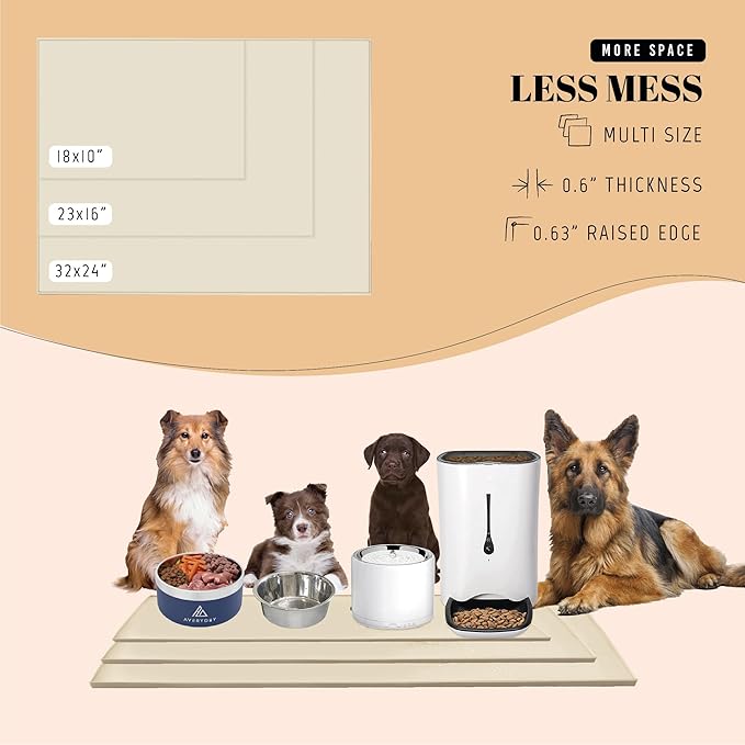 AVERYDAY 18x10'' Dog Mat for Food and Water, Waterproof Silicone Mat with Non-Slip Rubber for Dogs and Cats