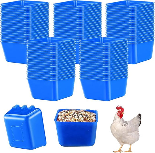 Maxdot 50 Pcs Cage Cups Chicken Feeder Cups 16 oz Hanging Bird Food Water Bowl Bunny Cage Feeding Dish for Pet Parrot Rooster Parakeet Gamefowl Poultry Pigeon(Blue)