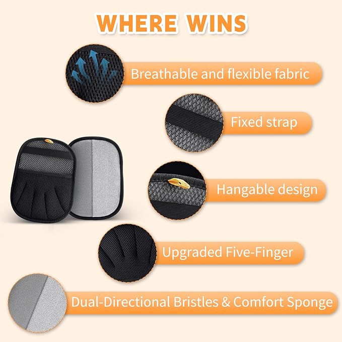 Pet Hair Removal Glove for Dogs & Cats,Upgraded Thickened Magic Brush Pet Hair Remover | Five-Finger | Electrostatic Pet Hair Gloves for Couch, Carpet, Cars Seat, Clothes