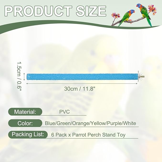 Parrot Perch, Wooden Parrot Perch Stand Toy, Paw Grinding Stick, Bird Cage Accessories, 11.8 x 0.6in (6 Colors, 6 Pcs) Birds Toys Intended for Cage/Parakeets/Conure/Budgie