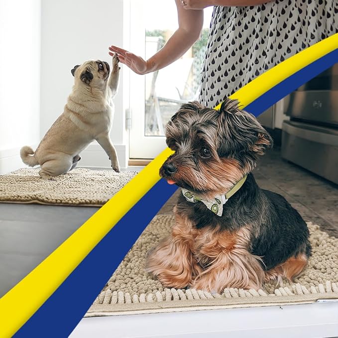 Muddy Mat® Shown on TV – Super Absorbent Microfiber Dog Door Mat for Muddy Paws, Non-Slip Washable Pet Rug, Quick Dry Chenille Entryway Carpet, Machine Washable Indoor Outdoor mat, Beige 59"x24"