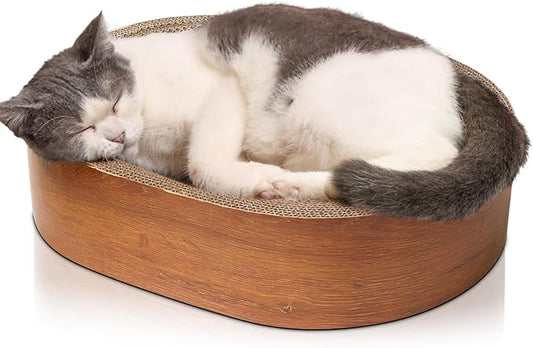 ComSaf Cat Scratcher Bed, Durable Cat Scratching Board, Oval Cat Scratch Pad, Corrugated Cardboard Cat Scratcher Bed for Indoor Cats to Lounge, Protecting Furniture, Bowl Shape