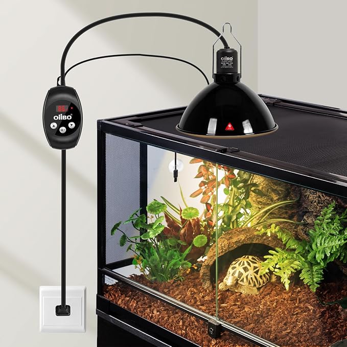 Oiibo Reptile Light Fixture with Dimming Thermostat, 8.5inch Deep Dome Reptile Lamp Fixture, Reptiles Heat Lamp Fixture for UVB Bulb Basking Heat Bulb, Max 150W