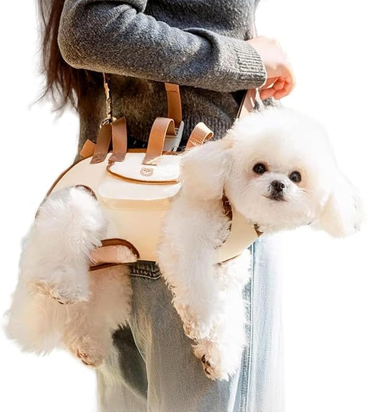 Dog Sling Carrier, Dog Carriers for Small Dogs, Adjustable Hands-Free Breathable Pet Sling with Safety Leash & Treat Pocket, Comfortable Full-Body Support for Puppies & Cats(Brown,Large)