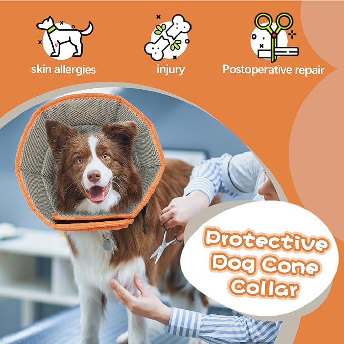 Dog Cone for Large Dogs After Surgery, Soft Dog Cone Collar for Dogs to Stop Licking, Adjustable Comfy E-Collar Alternative Lightweight Post-Surgery Recovery Elizabethan Collar for Pet