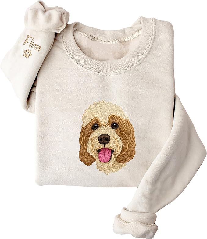 GODMERCH Customized Pet Embroidered Sweatshirt, Custom Dog Face Embroidered Sweatshirt, Dog Mom Sweater
