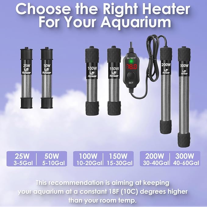 Super Compact 25W Fish Tank Heater, Submersible Aquarium Heater with LED Digital Display Thermostat, Adjustable Fish Heater for 3-5 Gallon Tanks