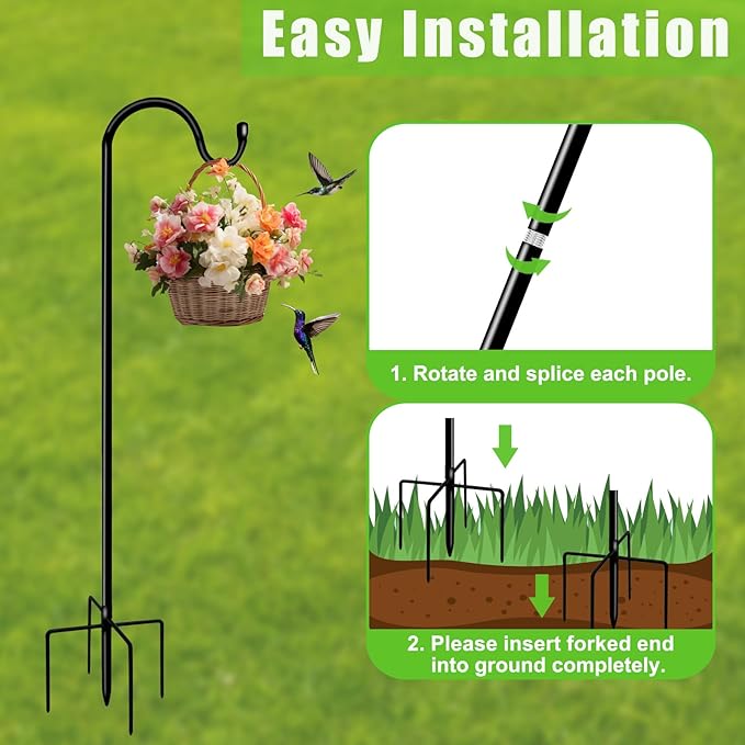 Shepherds Hooks for Outdoor 42 Inch Garden Bird Feeder Pole with 5 Prongs Base Adjustable for Hanging Flower Basket Plant Pot Solar Lantern Light Wind Chime Hanger for Wedding Decor 2 Pack