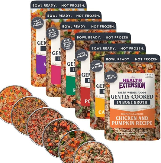 Health Extension Gently Cooked Grain-Free Variety Pack Dog Food, Human-Grade & Shelf-Stable with Superfoods, Supports Digestion, Immunity, Skin & Coat, 3 oz Pouch (Pack of 20)