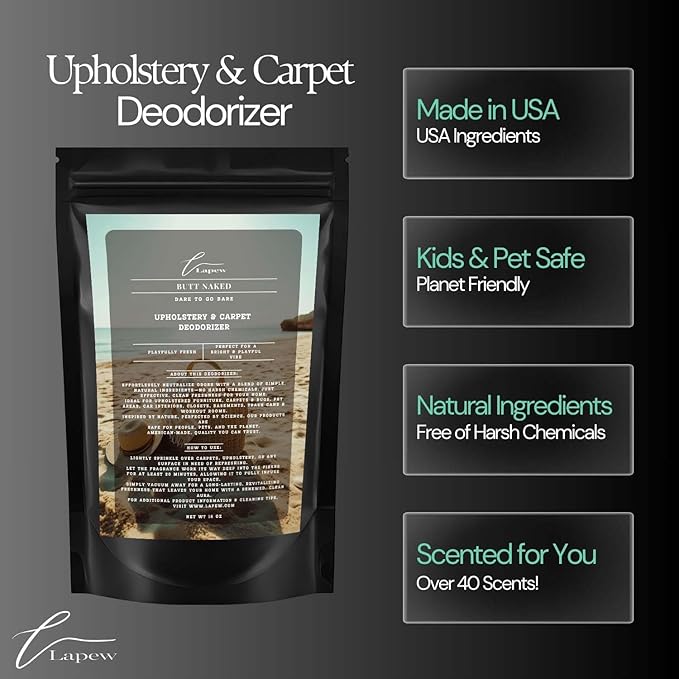 Butt Naked Carpet Freshener Powder: Powerful Odor Eliminator for Home, Upholstery Deodorizer, Carpet Deodorizer, Pet Urine, Cat Litter Box - Butt Naked Fragrance.