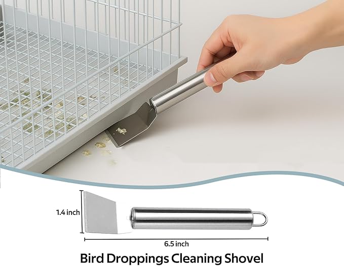 5Pcs Bird Cage Cleaner Kit, Stainless Steel Bird Poop Remover Brush & Scraper & Fork, Birdcage Cleaning Tools, Parakeet Bird Cage Accessories for Small Animal Cage Clean