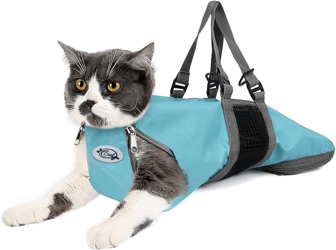 Cinf Cat Nail Clipping Cleaning Grooming Restraint Bag No Scratching Biting for Bathing Nail Trimming Injecting Examining(Blue,M)