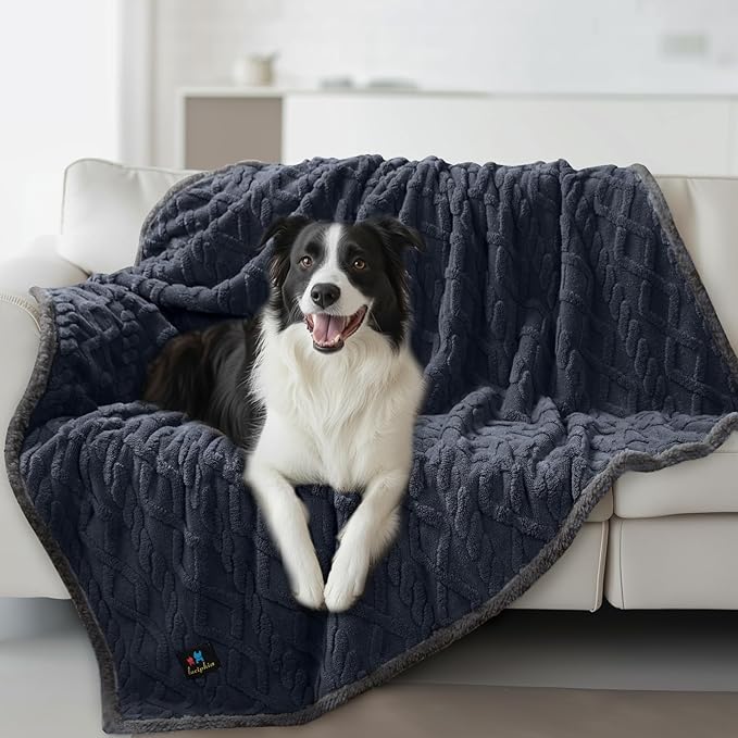 Waterproof Pet Blanket, Liquid Pee Proof Dog Blankets for Sofa Bed Couch, Reversible Sherpa Fleece Furniture Protector Cover for Small Medium Large Dogs Cats,Dark Grey Large（65" x 57"）