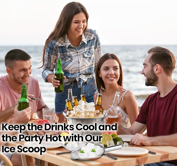 18oz Stainless Steel Ice Scoop for Freezer with Magnetic Hook– Dishwasher Safe Ice Scooper for Ice Machine with Long Handle – Metal Scoop for Ice Bucket, Dog Food, Flour, Canisters