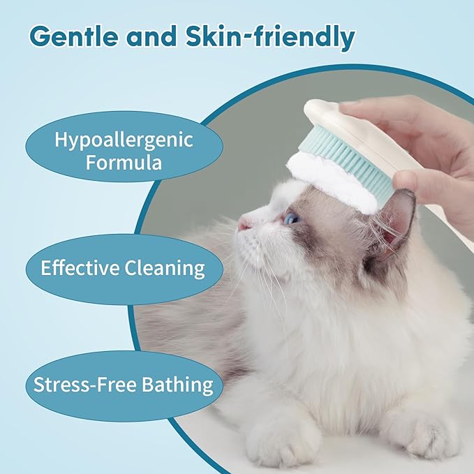 Waterless Cat Shampoo with Brush and Cloth, 6.8 FL OZ Cat Shampoo and Conditioner, Cat Dry Shampoo, No Rinse Formula for Quick Clean, Care for Cats and Kittens with Itching & Sensitive Skin