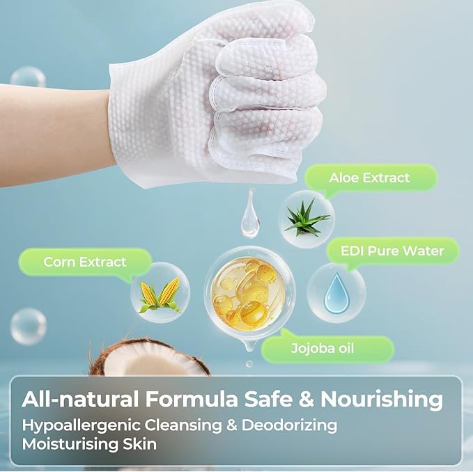 Pet Glove Wipes for Dogs and Cats - Dog Washing Gloves, Cat Bathing Wipes, Individually Wrapped, Moisture-Rich Thickened, Cleaning & Deodorizing, Hypoallergenic, Rinse Free for Grooming and Travel