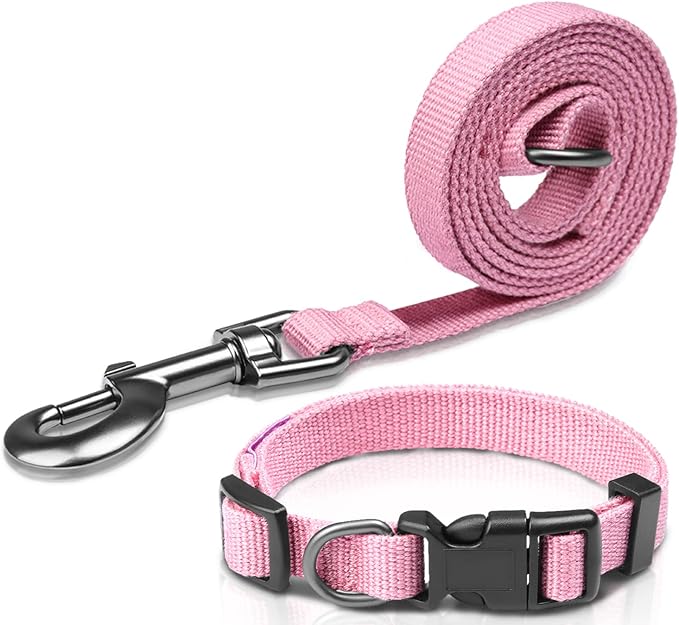 Pink Dog Collar and Leash Set for Small Dogs, Breathable, Anti-Odor & Soft, Comfortable for Sensitive Skin Puppies, 90% Bamboo Rayon, Adjustable Quick-Release Buckle Pet Collar for Chihuahuas Frenchie