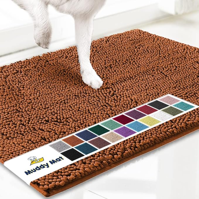 Muddy Mat® AS-SEEN-ON-TV Highly Absorbent Microfiber Dog Door Mat and Pet Rug, Non Slip Thick Washable Area and Bath Mat Soft Chenille for Kitchen Bathroom Bedroom and Indoor - Orange XXXL 72"X48"