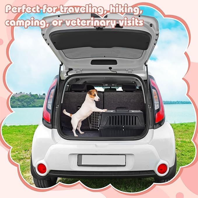 2 Set Pet Carrier for Small Dogs and Cat, Hard Shell Plastic Dog Crate with Bowl and Cooling Pad Fully Breathable Portable Kennel for Small Pet Travel Camp(Black,18.9 x 12.6 x 11.8 Inch)