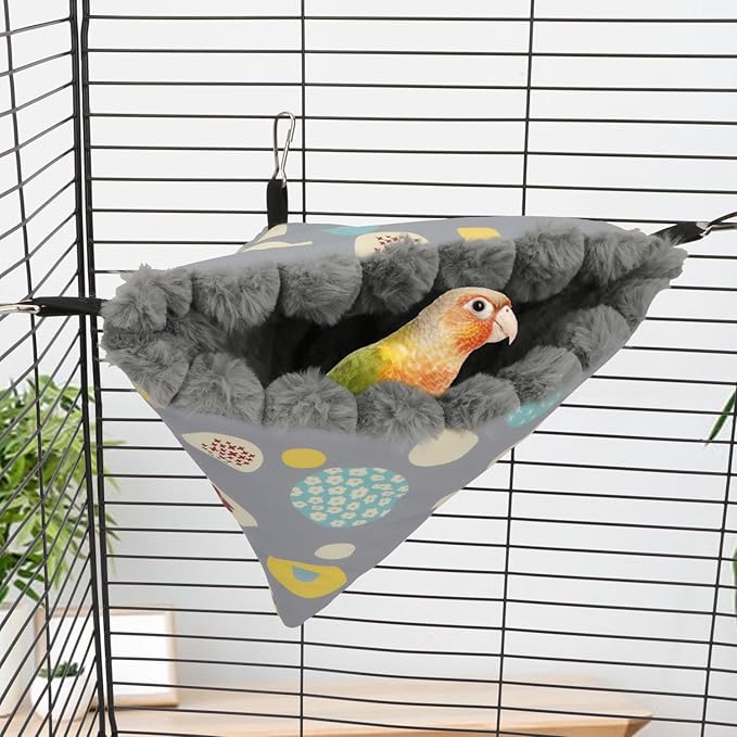Wontee Bird Nest House Winter Warm Hanging Hammock Bird Bed Snuggle Hut for Parakeets Budgies Caique Conures Cockatiels (Large, Grey)