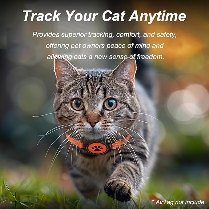Airtag Cat Collar, Stretchy Kitten Collar with Apple Air Tag Holder, Lightweight and Comfortable, Ultra Elastic GPS Cat Collars for Cats Kittens and Puppies, 8-12.5 inch, Orange