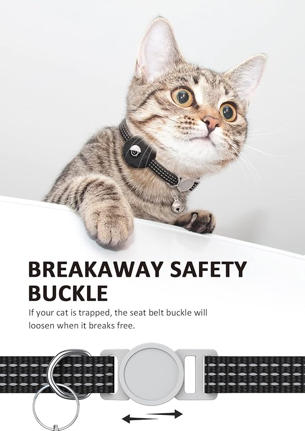 Apple AirTag Cat Collar, GPS Tracker Kitten Collar with Breakaway Feature and Bell, Lightweight for Cats and Kittens (Black)