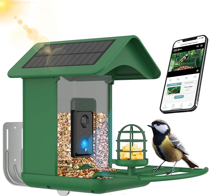 Smart Bird Feeder with Camera Solar Powered,AI Species Identify,2K HD Auto Capture Video,Instant Arrival Alerts,2L Large Capacity,IP65 Waterproof,Hummingbird Feeders for Outdoors,Gift for BirdLovers