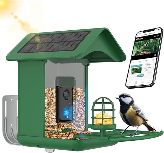 Smart Bird Feeder with Camera Solar Powered,AI Species Identify,2K HD Auto Capture Video,Instant Arrival Alerts,2L Large Capacity,IP65 Waterproof,Hummingbird Feeders for Outdoors,Gift for BirdLovers