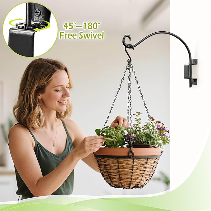 Swivel Bird Feeder Hanger Hook: Swivel Hanging Plant Bracket Outdoor - Wall Mount Hanging Hook for Bird Feeder 12Inch 2Packs