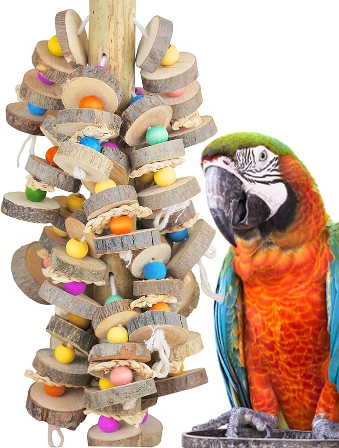 Large Bird Toys for Parrots Toys Natural Colored Wooden Bird Cages Chew Accessories for Macaws, Cockatoos, African Grey, and Amazon Parrots